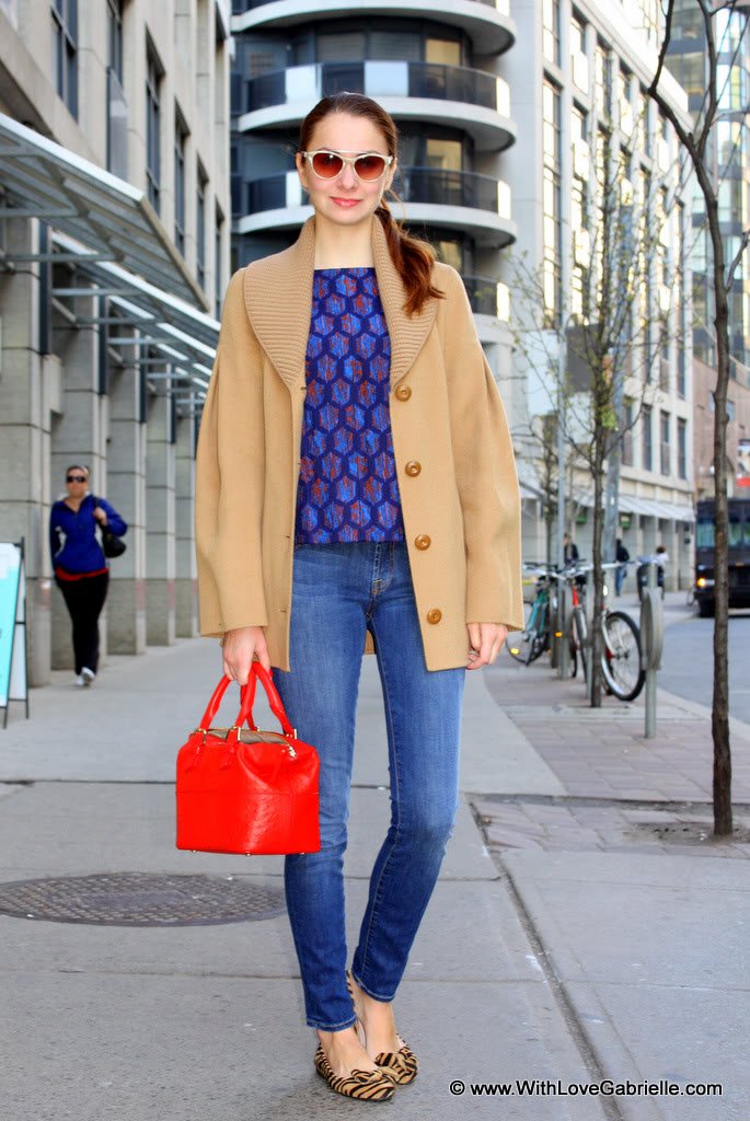 Marta Tryshak wearing Mackage Bliss Chic Coat and Miu Miu Zebra Suede Flats